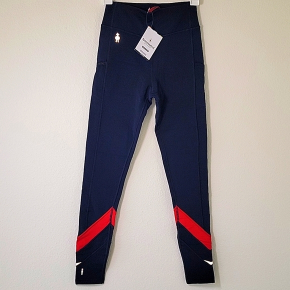 Smartwool Merino Leggings Yoga Pants Tights Sport Fleece Colorblock Navy Red XS - Picture 3 of 16